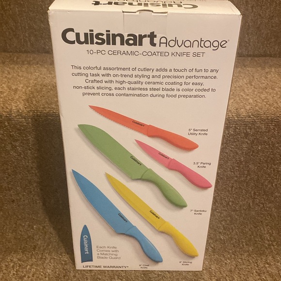 🩵💚🩷💛🧡NWT Cuisinart Advantage 10PC Ceramic Coated Knife Set - Picture 6 of 10